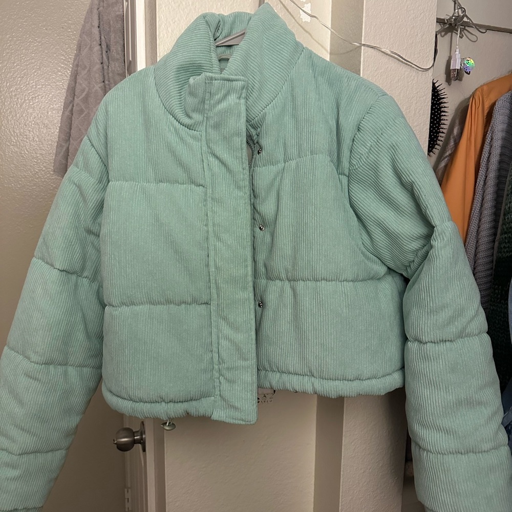 Celadon/ Turquoise/ Light Sage Green corduroy cropped jacket